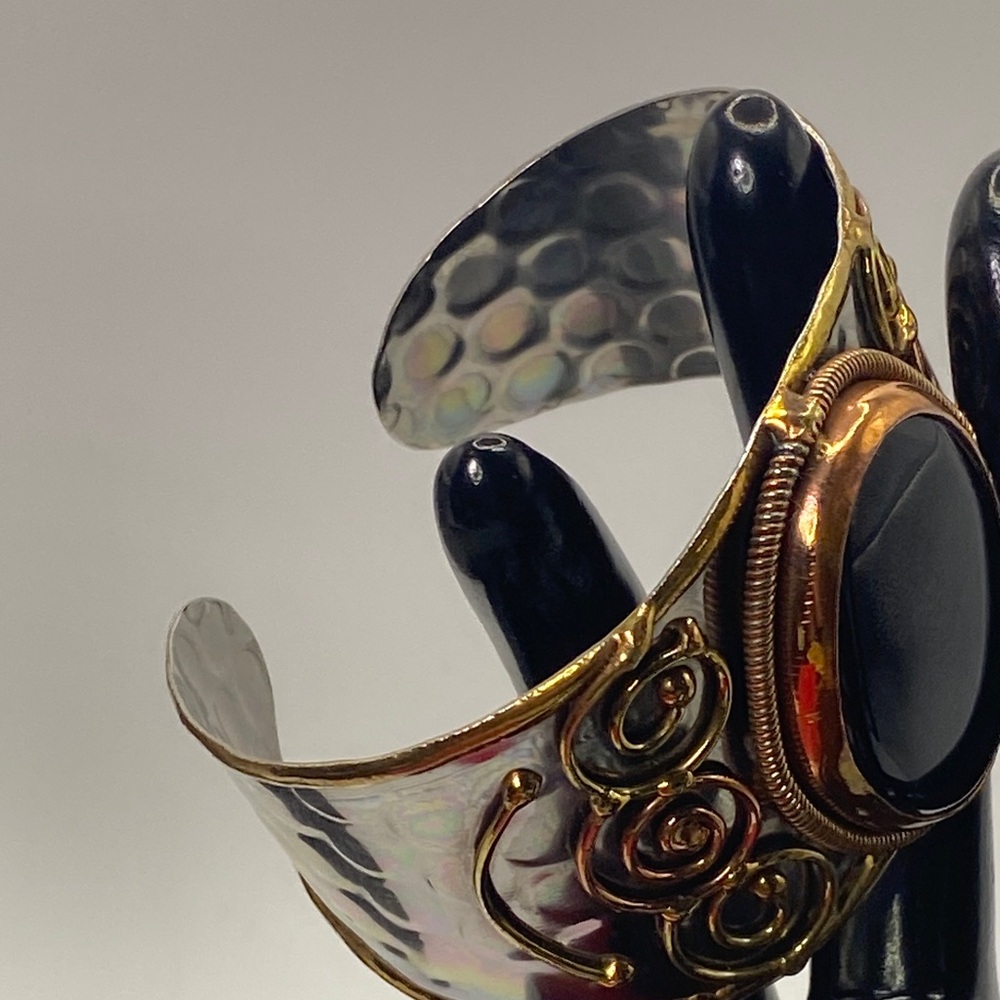 Handmade Onyx Mixed Metal Cuff Bracelet - Picture 8 of 11